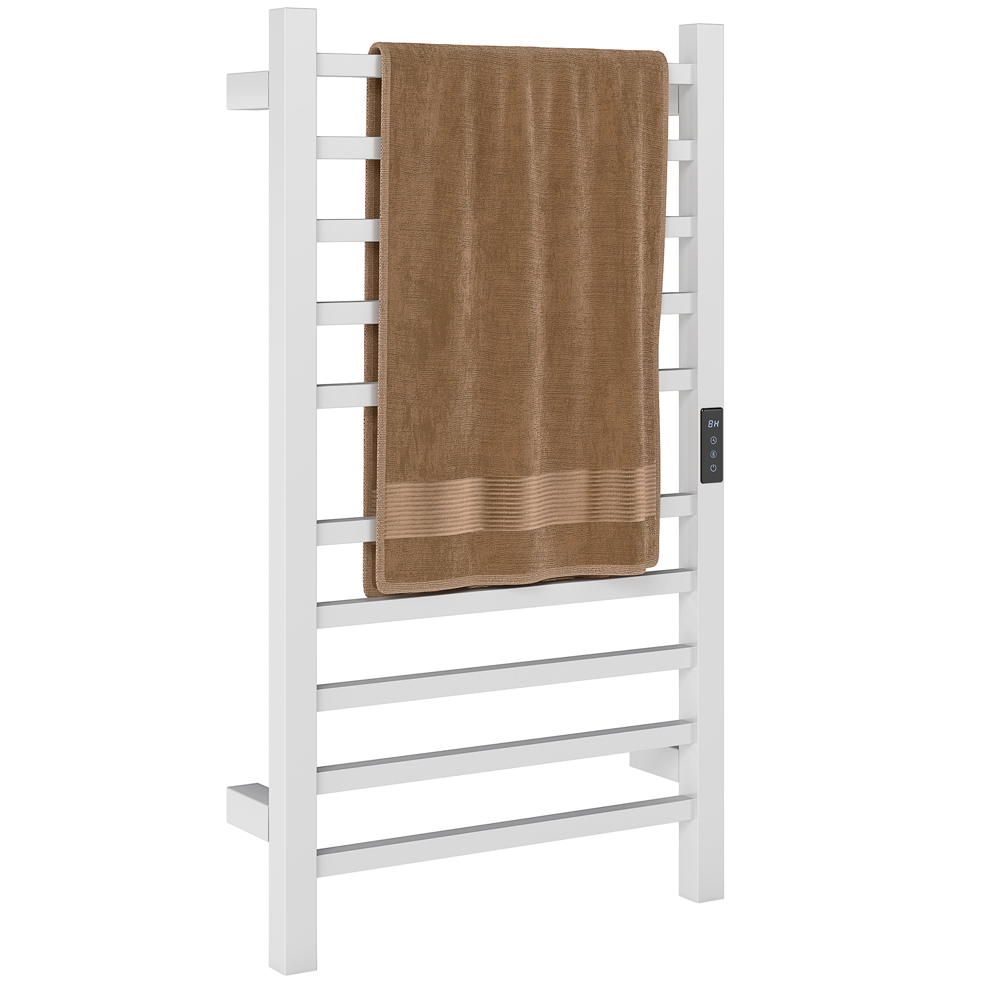 Toallero Eléctrico de Pared 110W Radiador Toallero Eléctrico con Control WIFI Pantalla Táctil Temporizador 10 Barras Temperatura Ajustable Bajo Consumo IPX4 Blanco