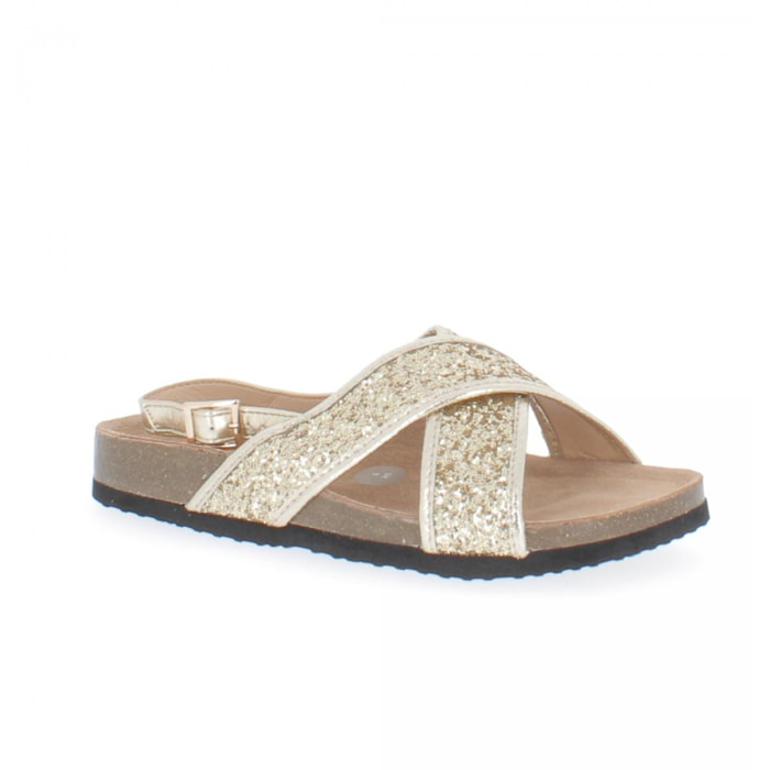 Superga Sandalo Soft Footbed 2 Fasce Incrociate Gold Metalic + Glitter S11S862