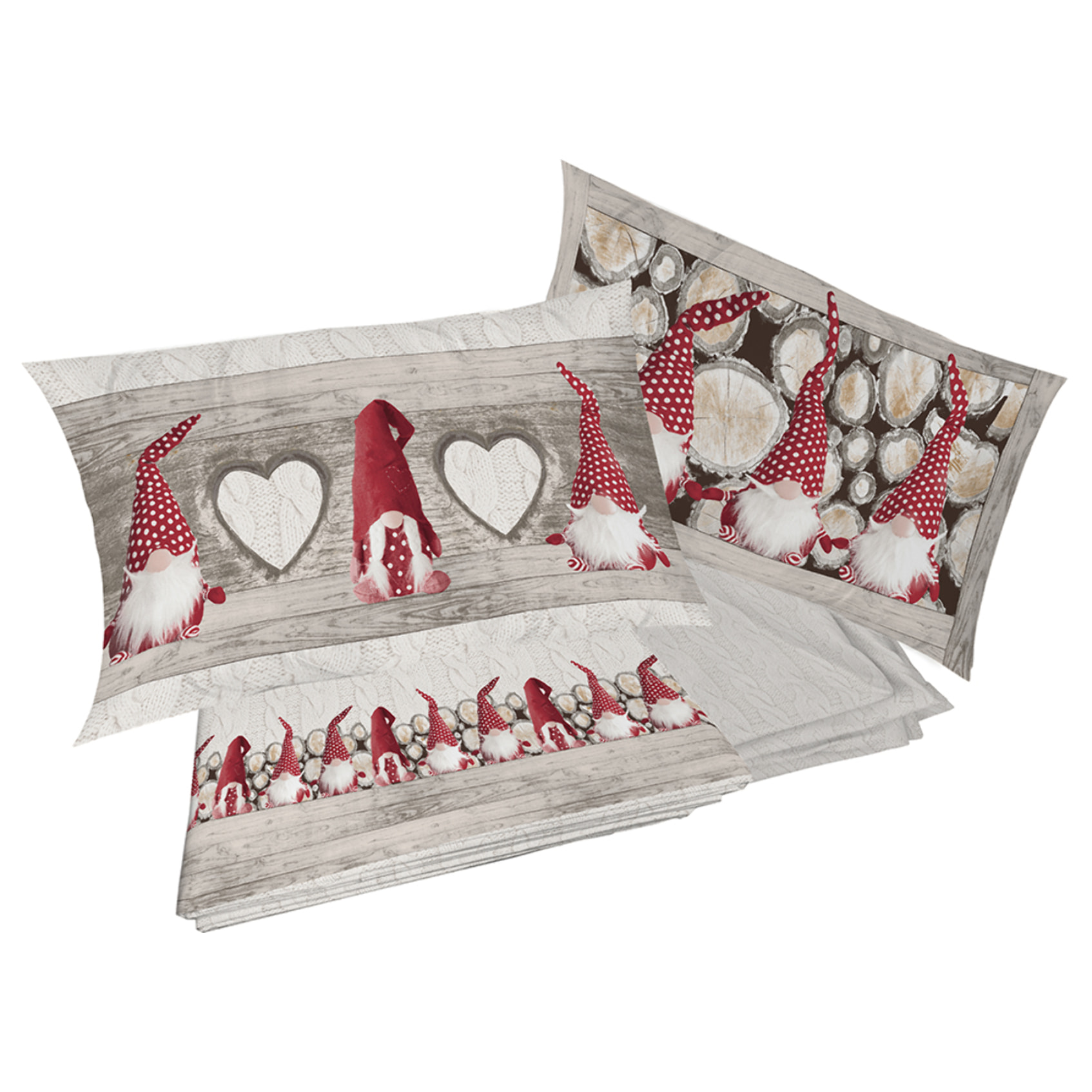 Completo letto in flanella gnomi rosso