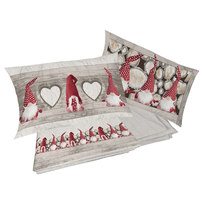 Completo letto in flanella gnomi rosso
