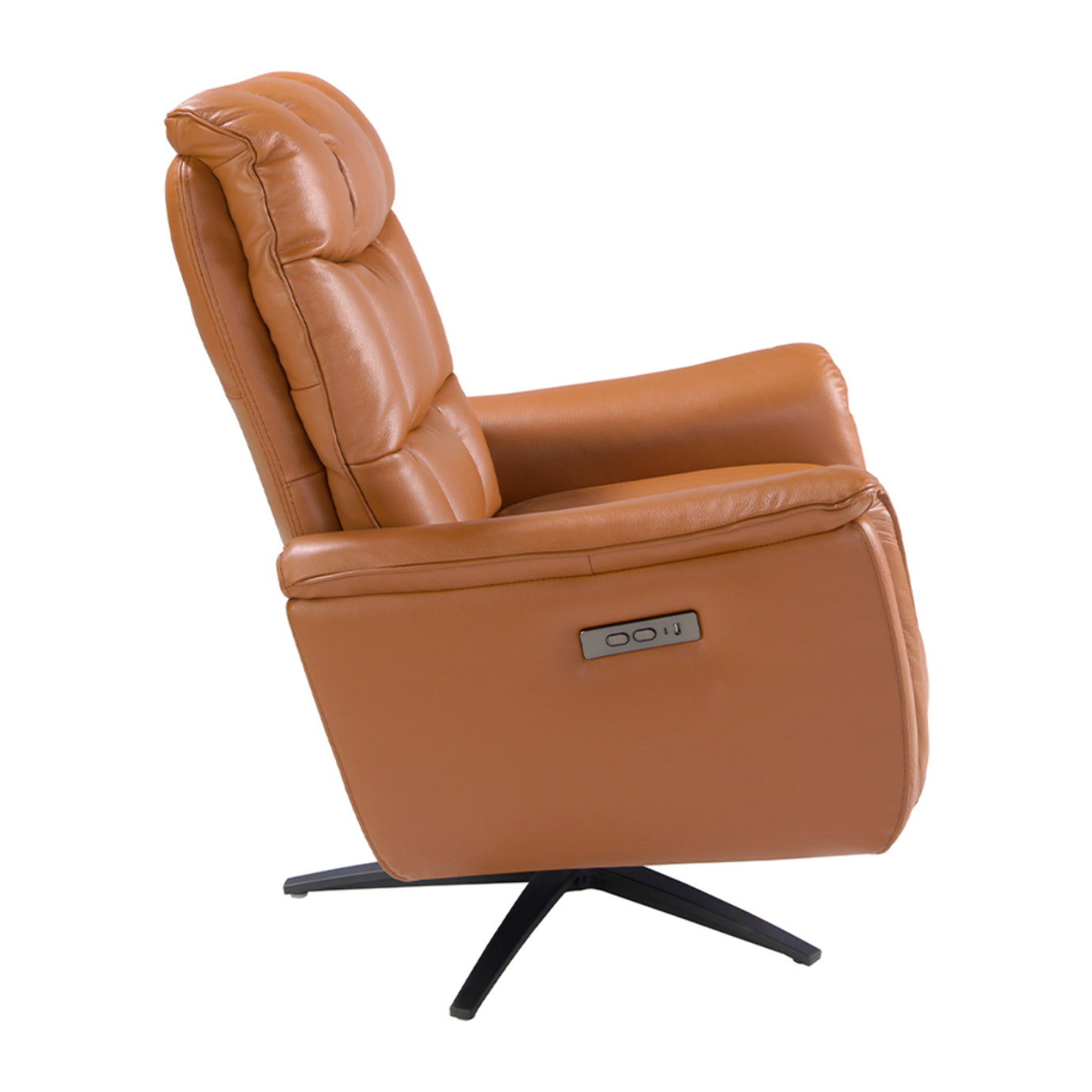 Sillón Angel Cerdá relax giratorio con reposabrazos con asiento y respaldo tapizados en piel de origen vacuno en marrón patas de acero inoxidable en epoxi negro 85x80x106cm