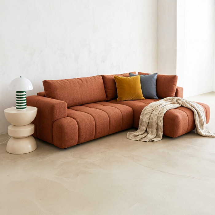 Canapé d'angle droit convertible 4 places en tissu chenille - ouverture rapide - BRERA