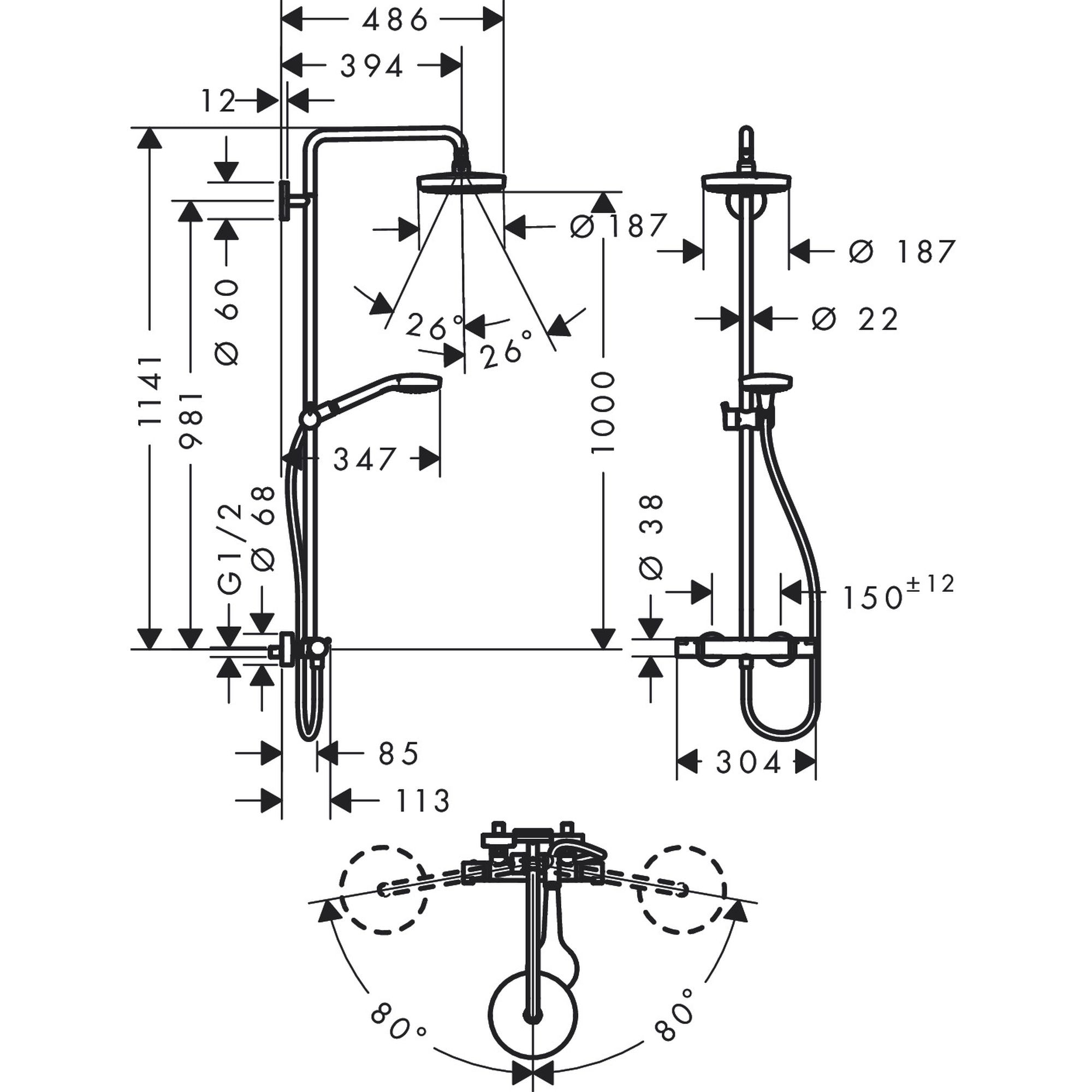 Colonne de douche 180 avec mitigeur thermostatique blanc/chromé Croma Select S