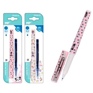 PACK 24 Uds. BOLÍGRAFO TINTA LÍQUIDA PUNTA CON RECAMBIO 0,5 mm. DISEÑO PANDA Y UNICORNIO.