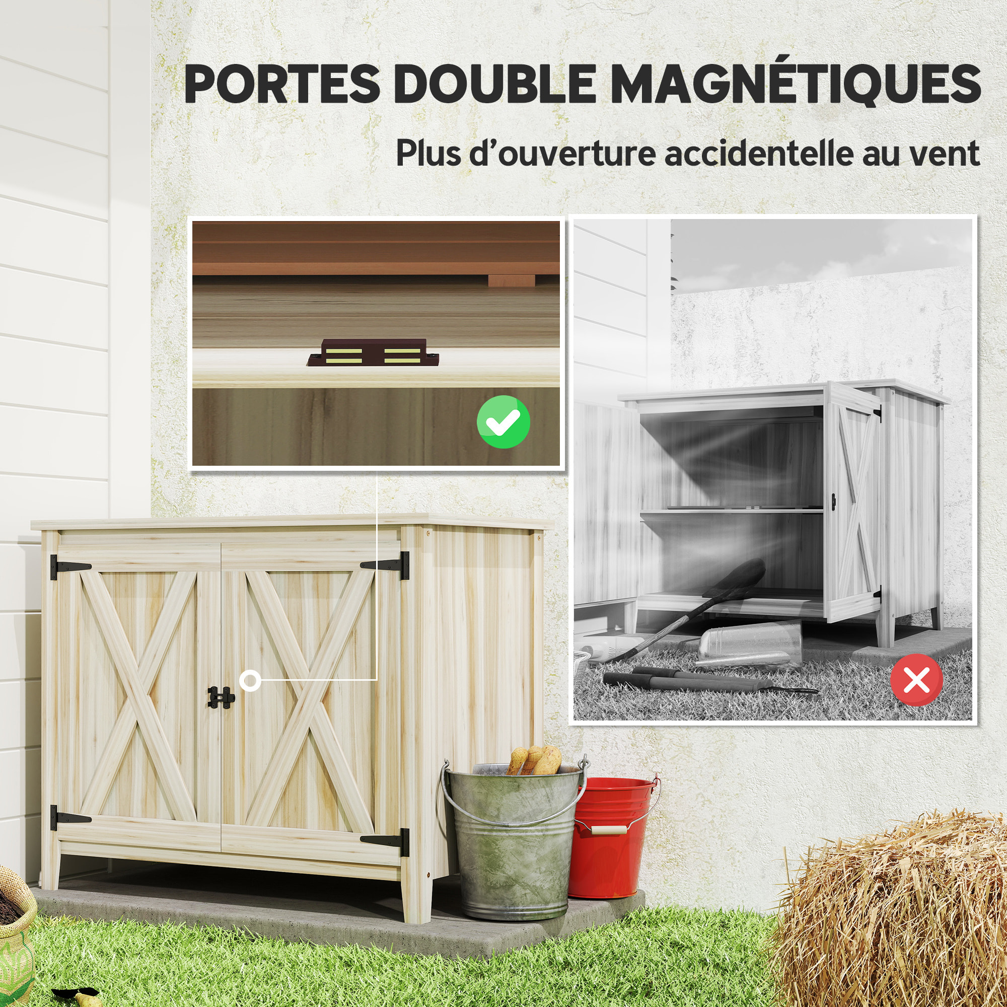 Armoire de jardin en bois 2 portes étagère 110 x 60 x 88 cm naturel