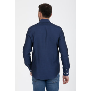 Camicia Uomo 1 Bottoni Button Down Slim Armaturato Fantasia Blu/Celeste