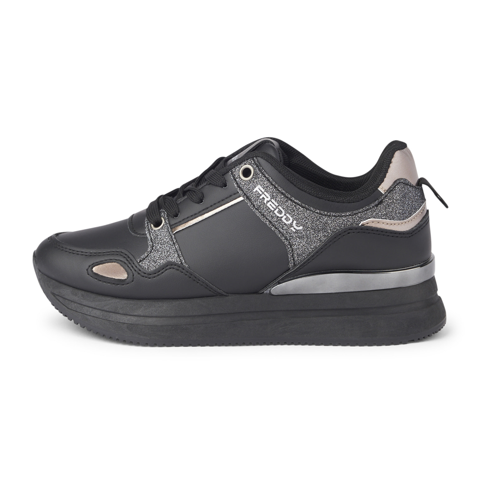 Sneakers similpelle dettagli metallizzati e suola platform