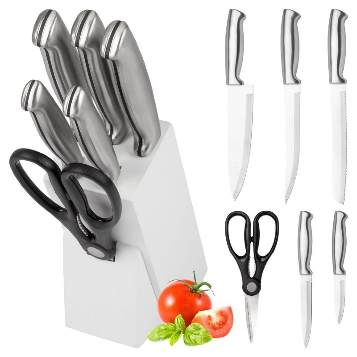 Set de couteaux avec support 7 pièces blanc Classbach C-MBS4018-Blanc