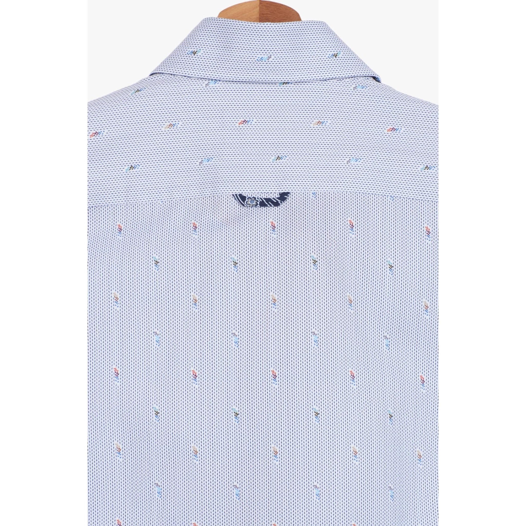 Camicia Uomo 2 Bottoni Button Down Slim Armaturato Fantasia Bianco e Blu