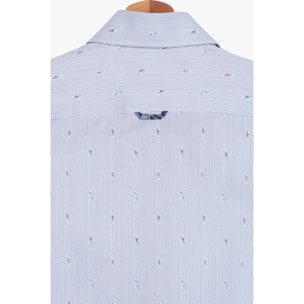 Camicia Uomo 2 Bottoni Button Down Slim Armaturato Fantasia Bianco e Blu