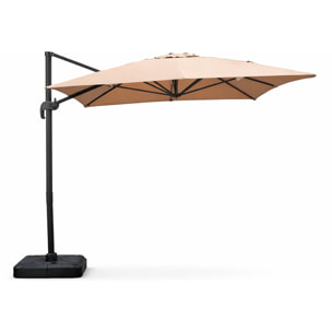 Parasol rectangulaire 3x4m déporté rotatif taupe en aluminium NAVIA