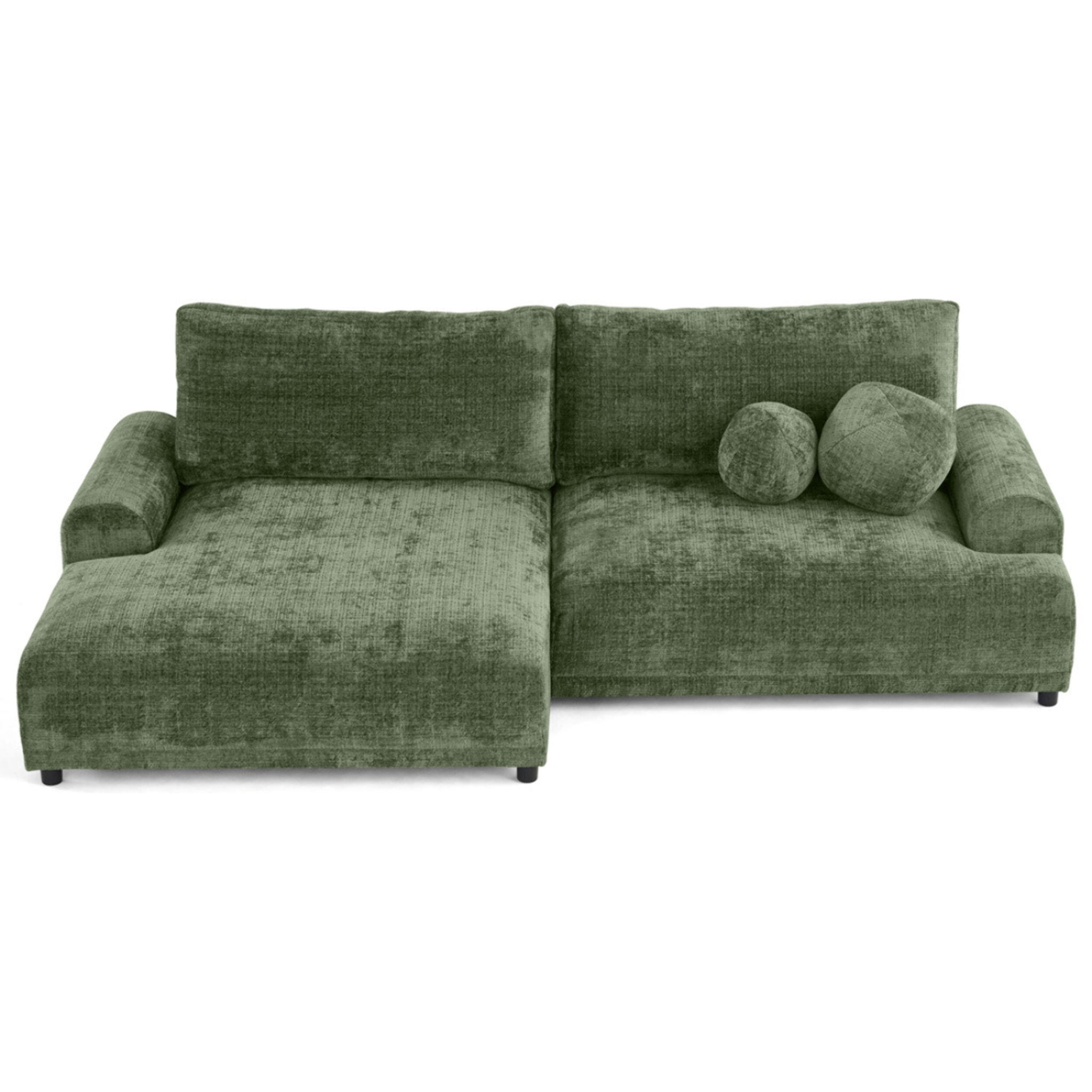 Nelly - canapé d'angle gauche 4 places convertible avec coffre en velours texturé - Vert sauge