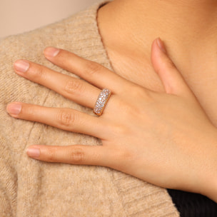 Anello a Fascia placcato Oro Giallo 18Kt con Pavé di Cubic Zirconia e Bordi Lavorati