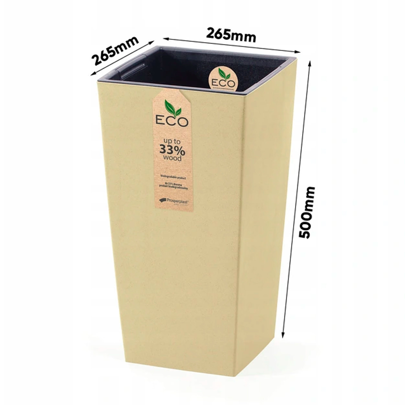 Macetero con inserto Prosperplast Urbi Square Eco 26,6 L en color crema