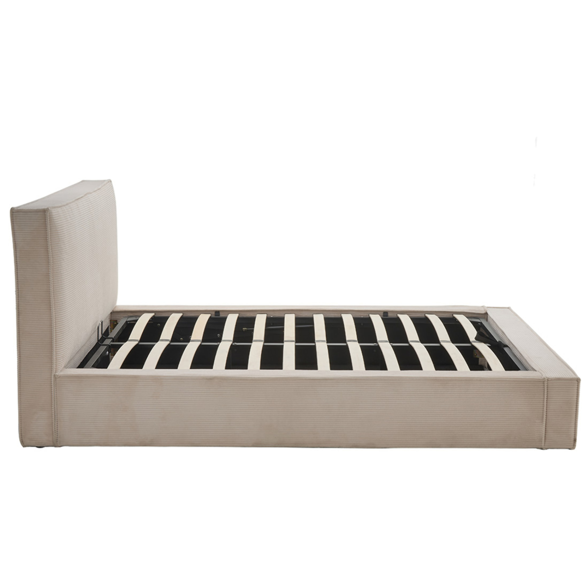 Topaze - lit coffre - 160x200 cm - sommier inclus - velours côtelé - Beige