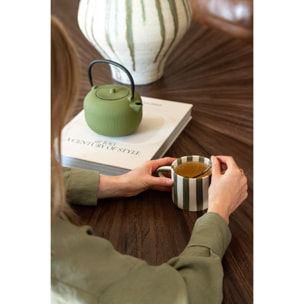 J-Line Mug ligné - grès - vert olive/blanc - set de 4