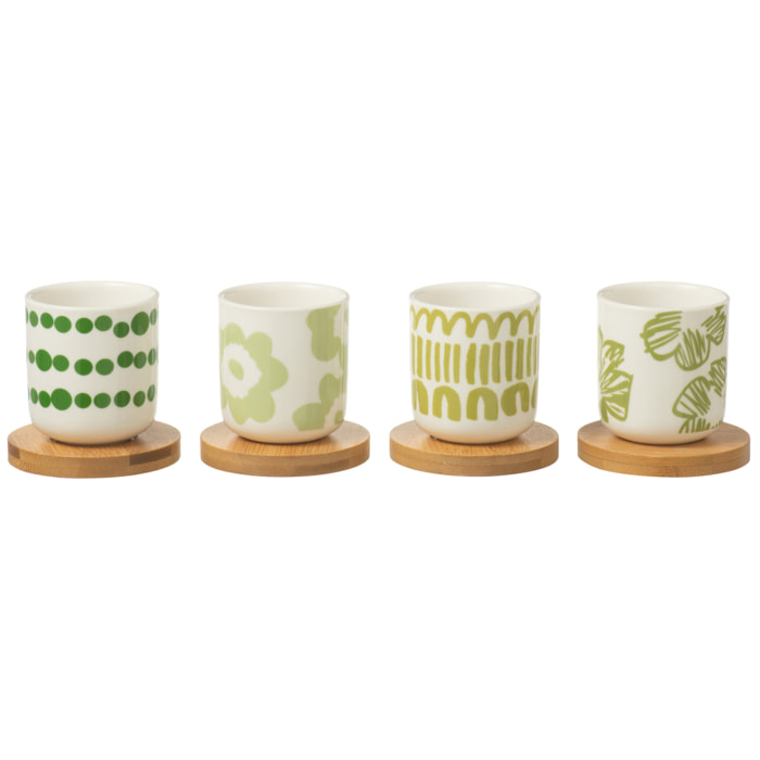 J-Line tasse + sous-tasse - bambou/céramique - vert - coffret de 4 pcs