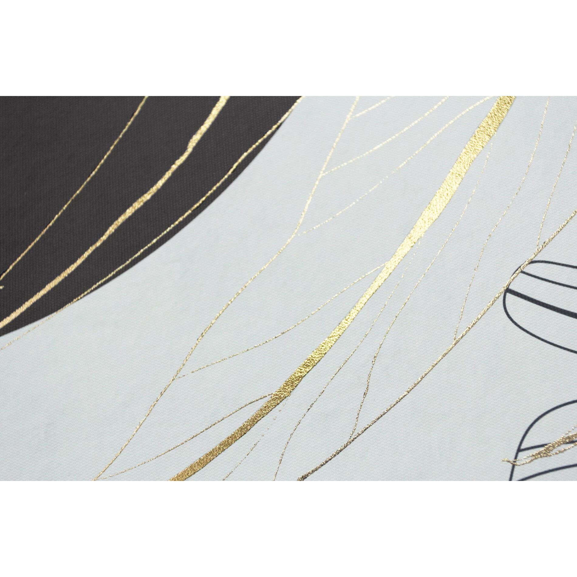 Cuadro Boho poliéster negro-blanco-dorado 92x62x4 cm