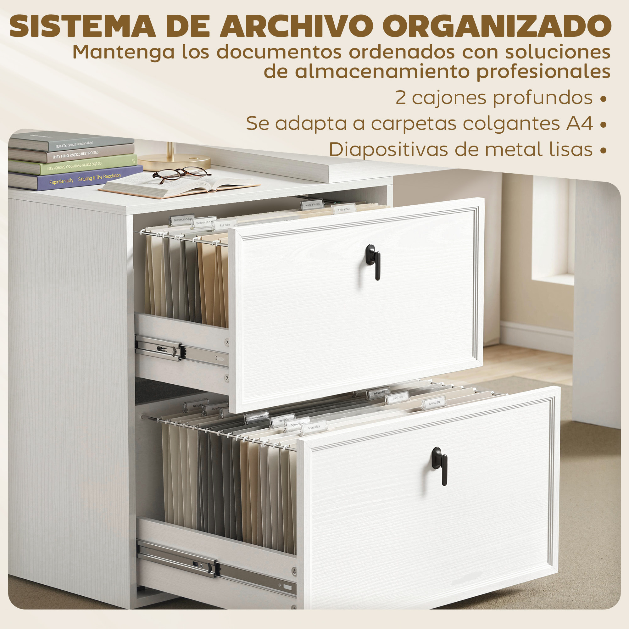 Escritorio Reversible en Forma de L, Mesa de Escritorio con 2 Cajones Archivadores, Diseño Moderno para Espacios Pequeños, Oficina en Casa, Blanco