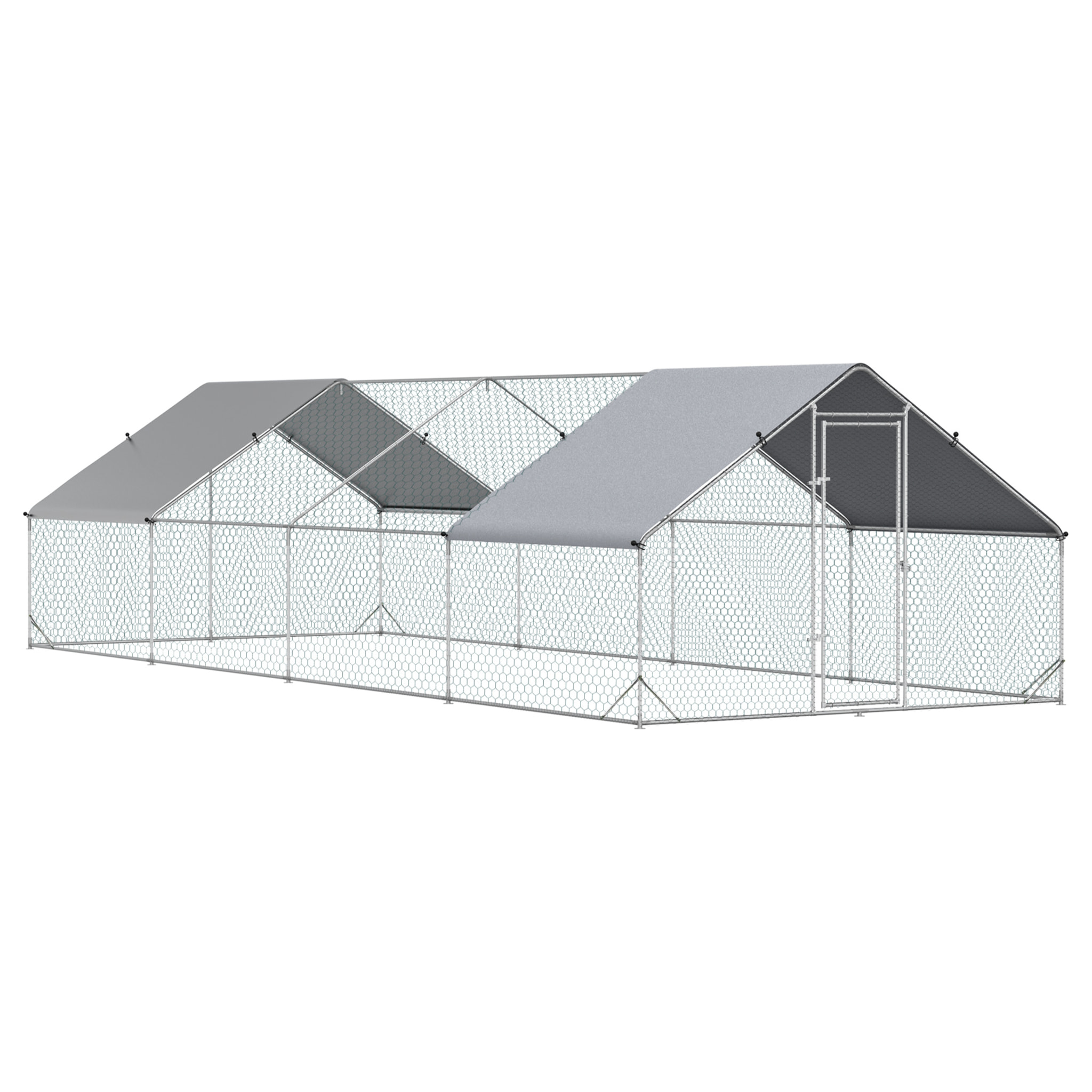 Gallinero de Exterior Grande 3x8x2 m Jaula para 16-24 Gallinas Cercado de Acero Galvanizado con Techo de PE y Cerradura para Conejos Aves de Corral Plata