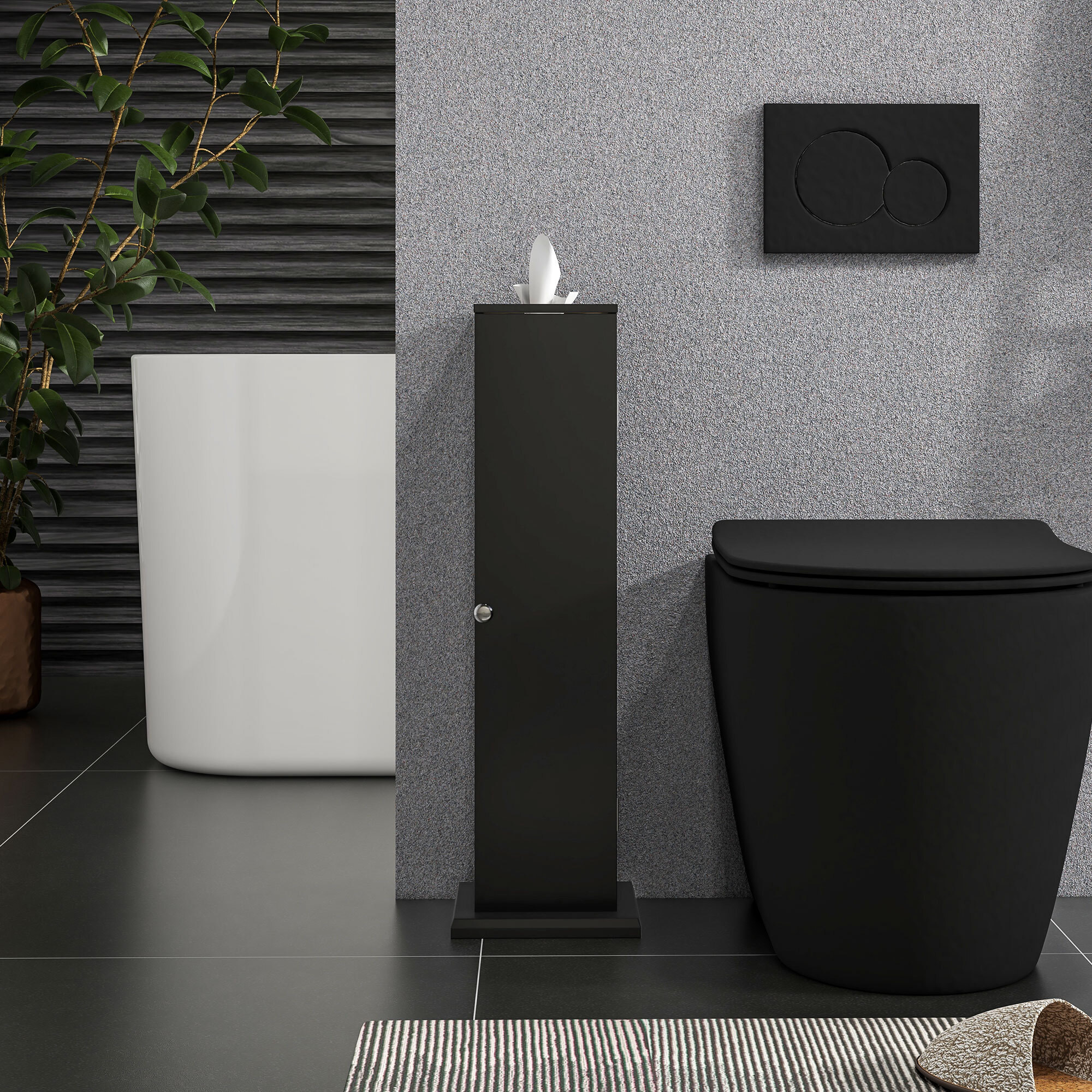 Support papier toilette - porte-papier toilette - armoire pour papier toilette - 3 niveaux + sortie papier MDF noir
