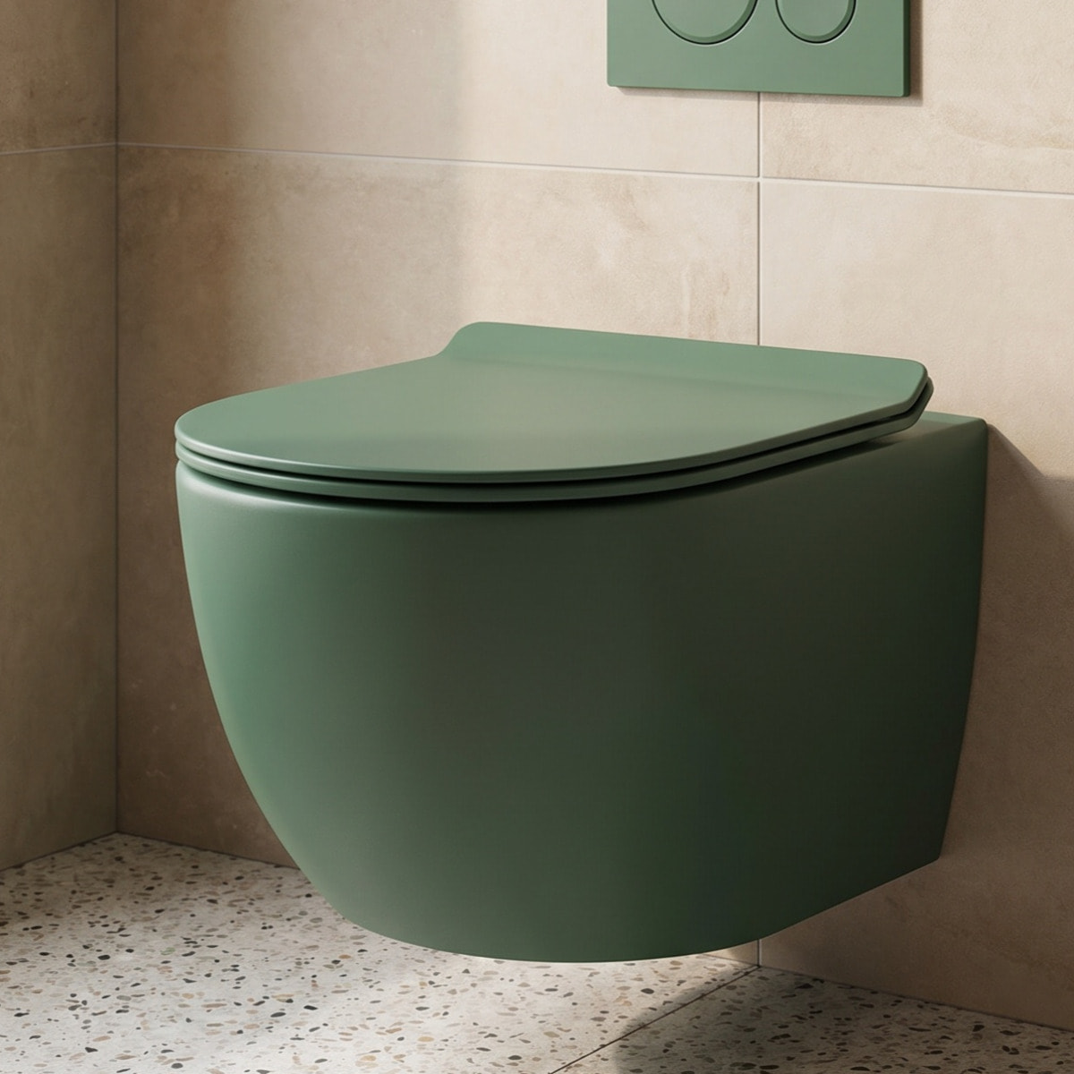 PixL WC suspendu en céramique Vortex , fixations invisibles + abattant Soft-Close, Vert mat (CEPX010RTORPGEM)