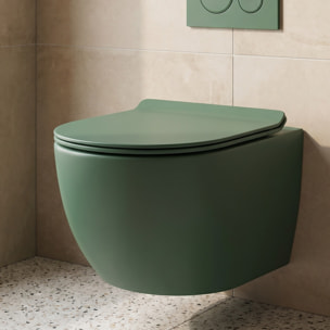PixL WC suspendu en céramique Vortex , fixations invisibles + abattant Soft-Close, Vert mat (CEPX010RTORPGEM)