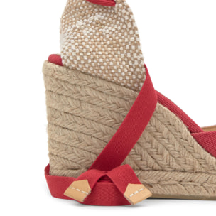 Alpargatas de cuña de mujer Carina en algodón orgánico acabado lavado, cierre mediante lazada