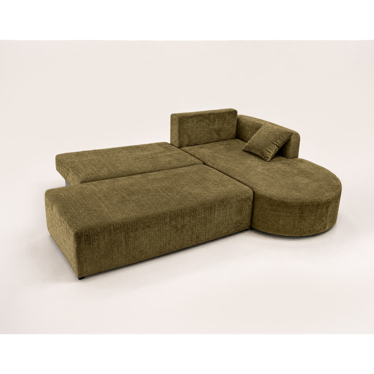 Miro - Canapé d'angle droit 4 places convertible avec coffre en velours texturé - Vert Olive