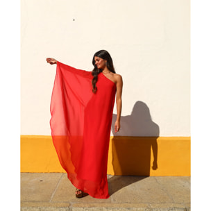 Vestido largo con capa asimétrico