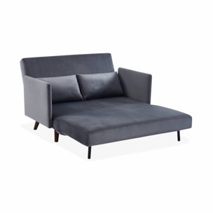 Canapé convertible en velours - Panam - 2 places scandinave. pieds bois foncé. gris foncé. banquette. dossier inclinable