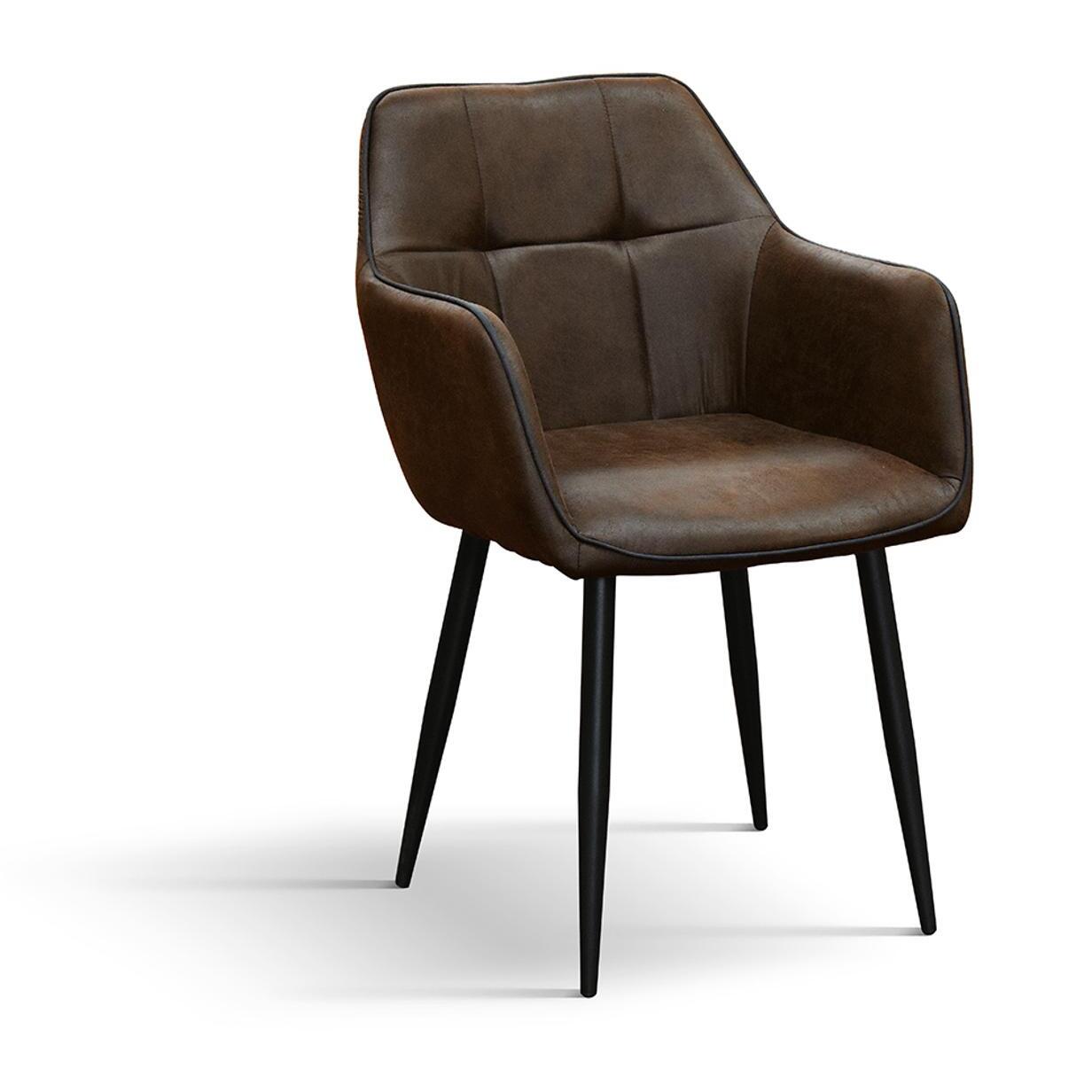 Set di 2 sedie PARIGI in ecopelle castagna e gambe in metallo nero, con braccioli