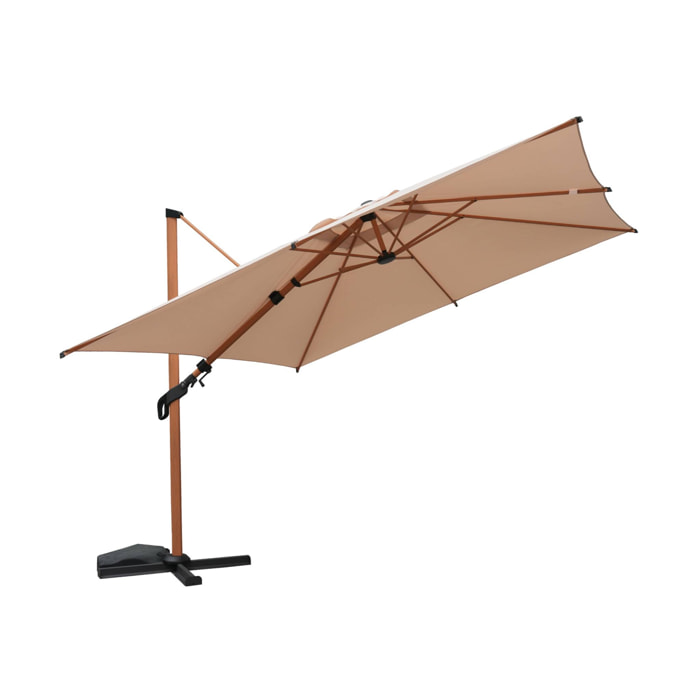 Parasol déporté ETRETAT rectangulaire beige 3x4m. mât effet bois