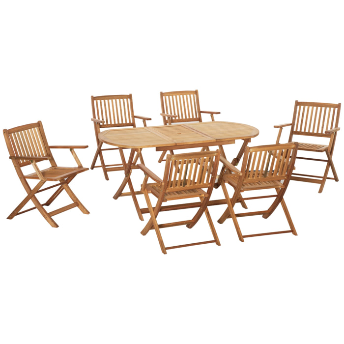 Ensemble de jardin 6 places 7 pièces - table à manger ovale et 6 chaises pliables - bois de peuplier pré-huilé