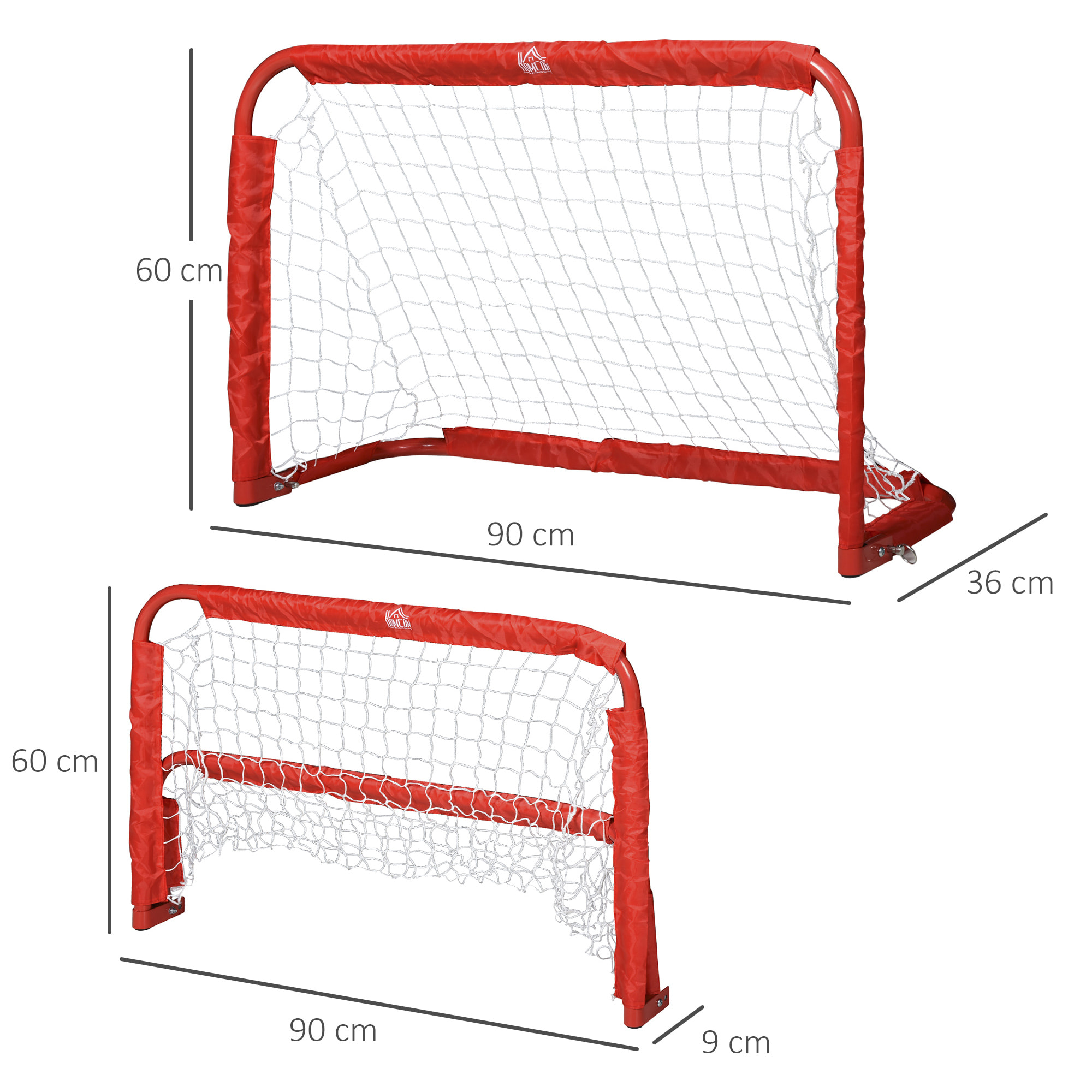 Set de 2 Porterías de Fútbol Hierro Poliéster 90x36x60cm Rojo