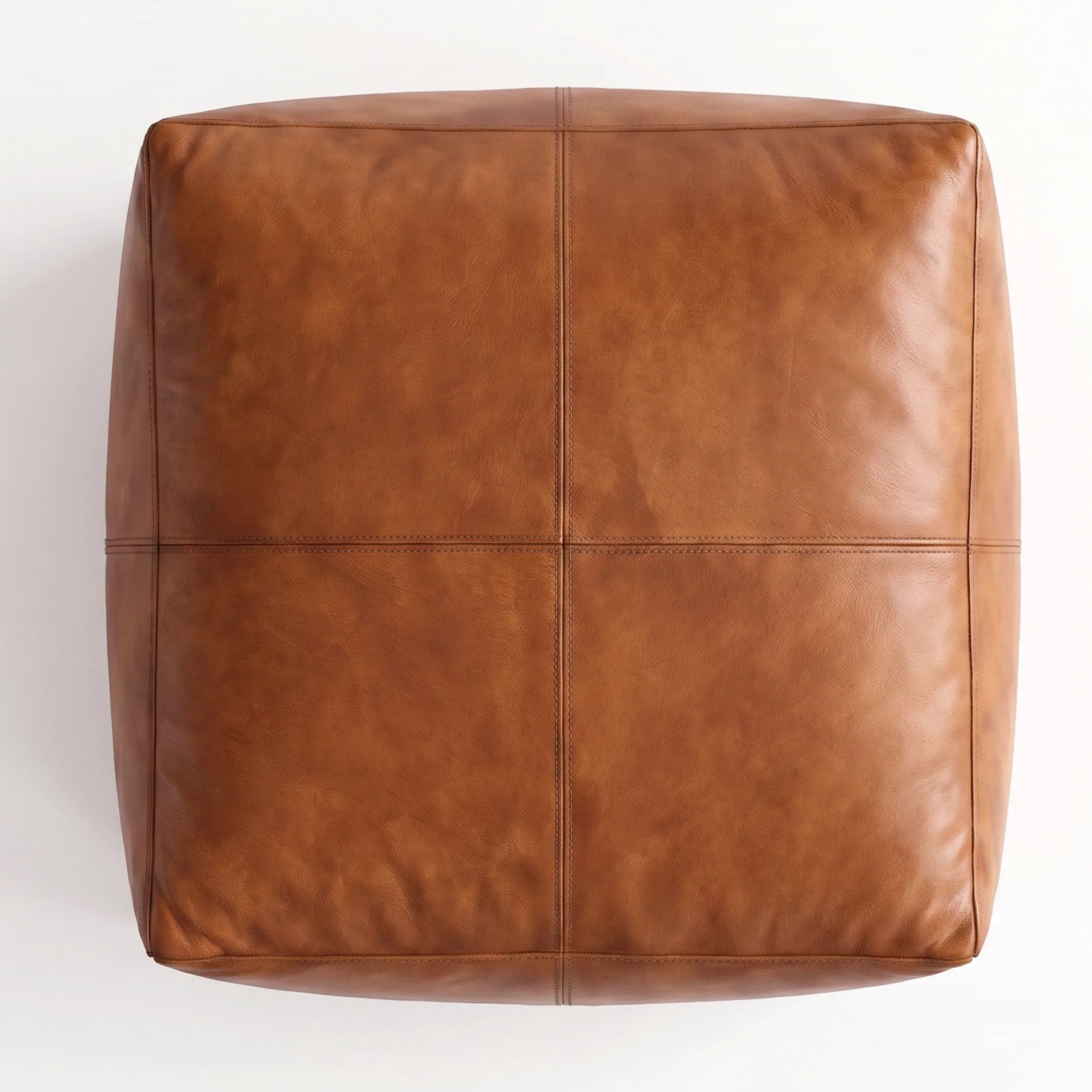 Pouf rectangulaire en cuir de buffle marron - Augustin
