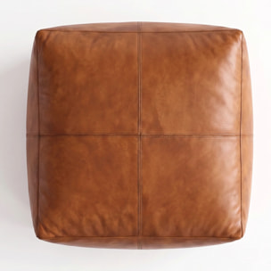 Pouf rectangulaire en cuir de buffle marron - Augustin