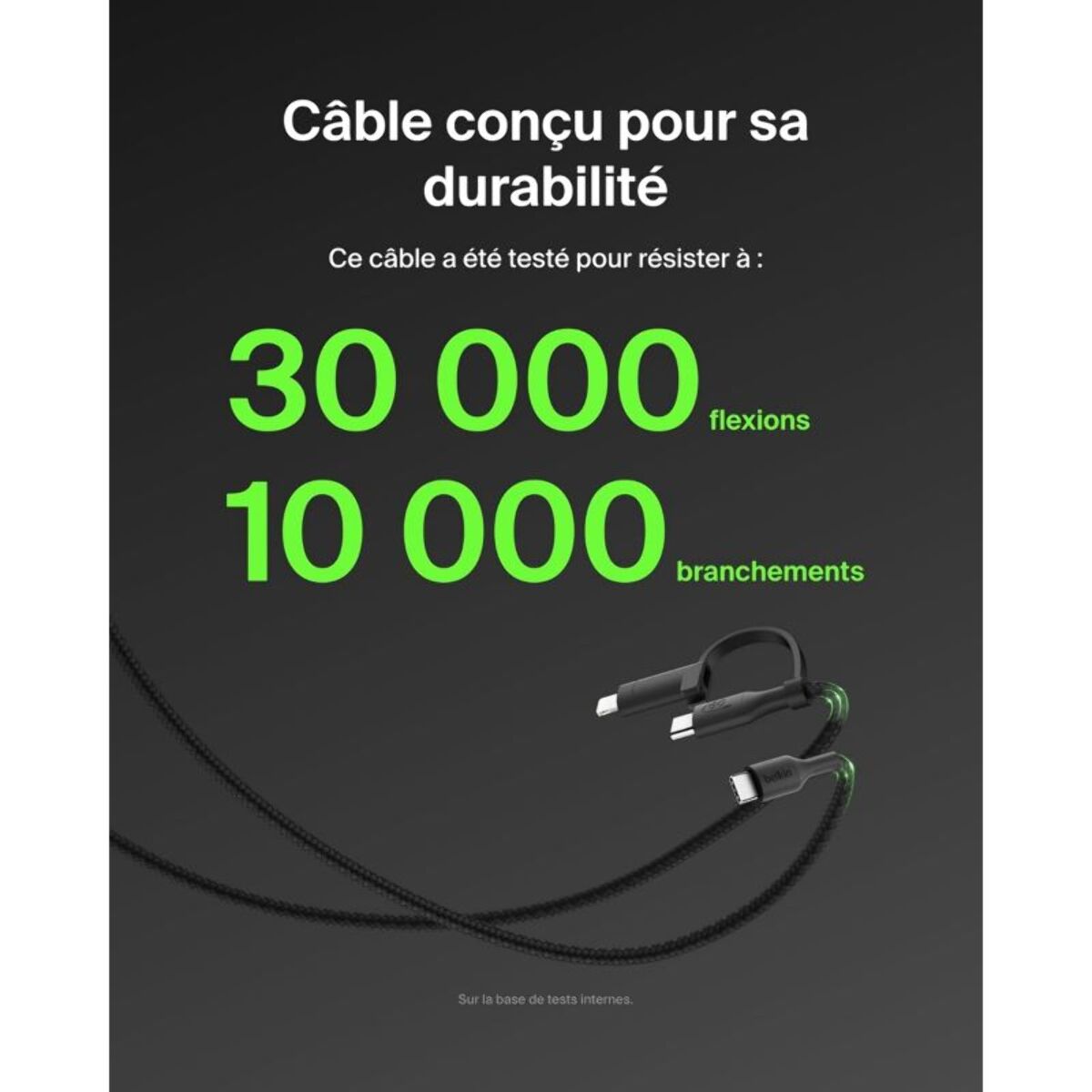 Adaptateur USB BELKIN 2-en-1 USB-C et Lightning 1m50 noi