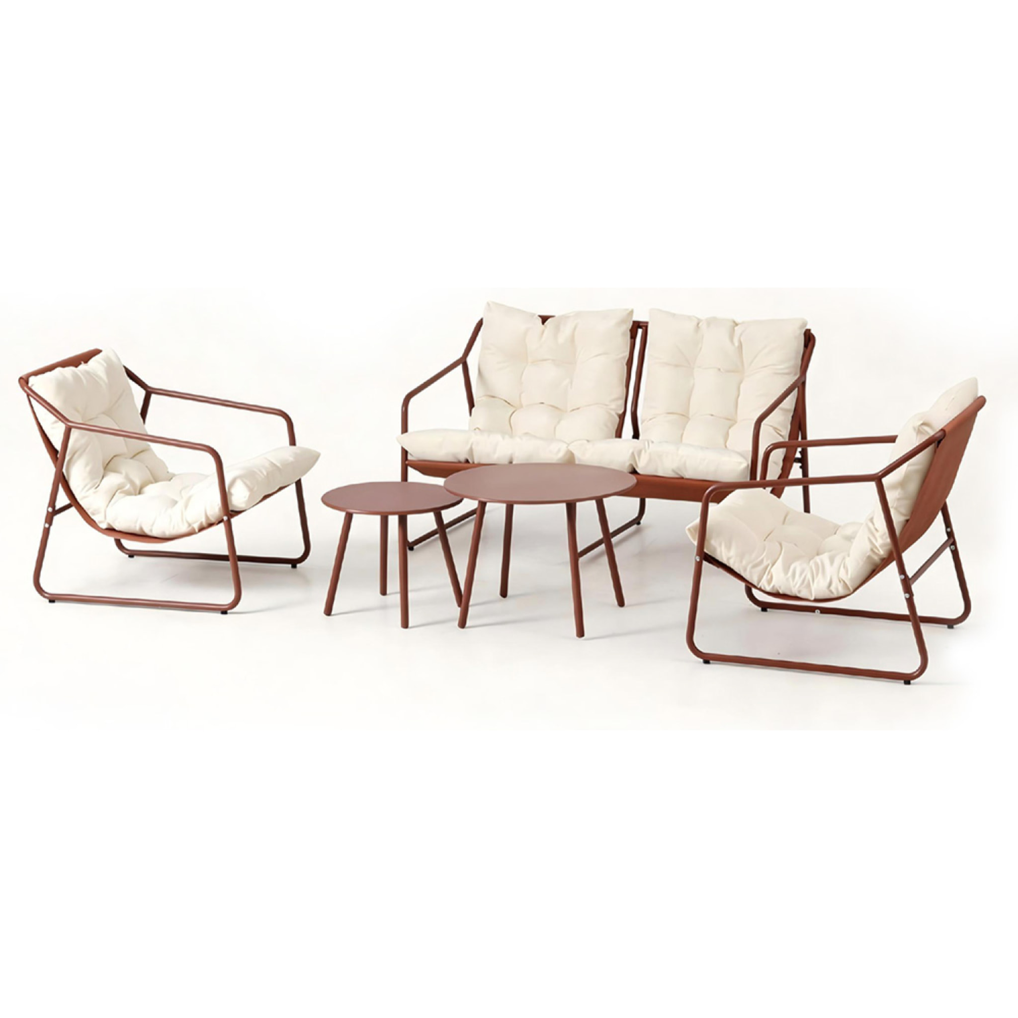 Salon de jardin 4 places terracotta et beige avec tables basses ANTHI