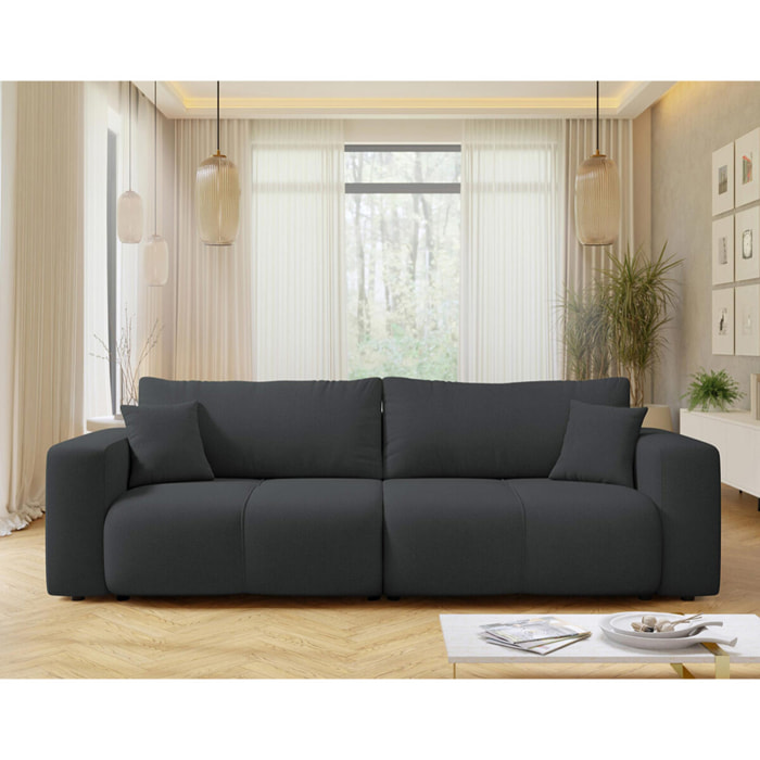 Nicole - Canapé droit 3 places convertible avec coffre en tissu - Gris Anthracite