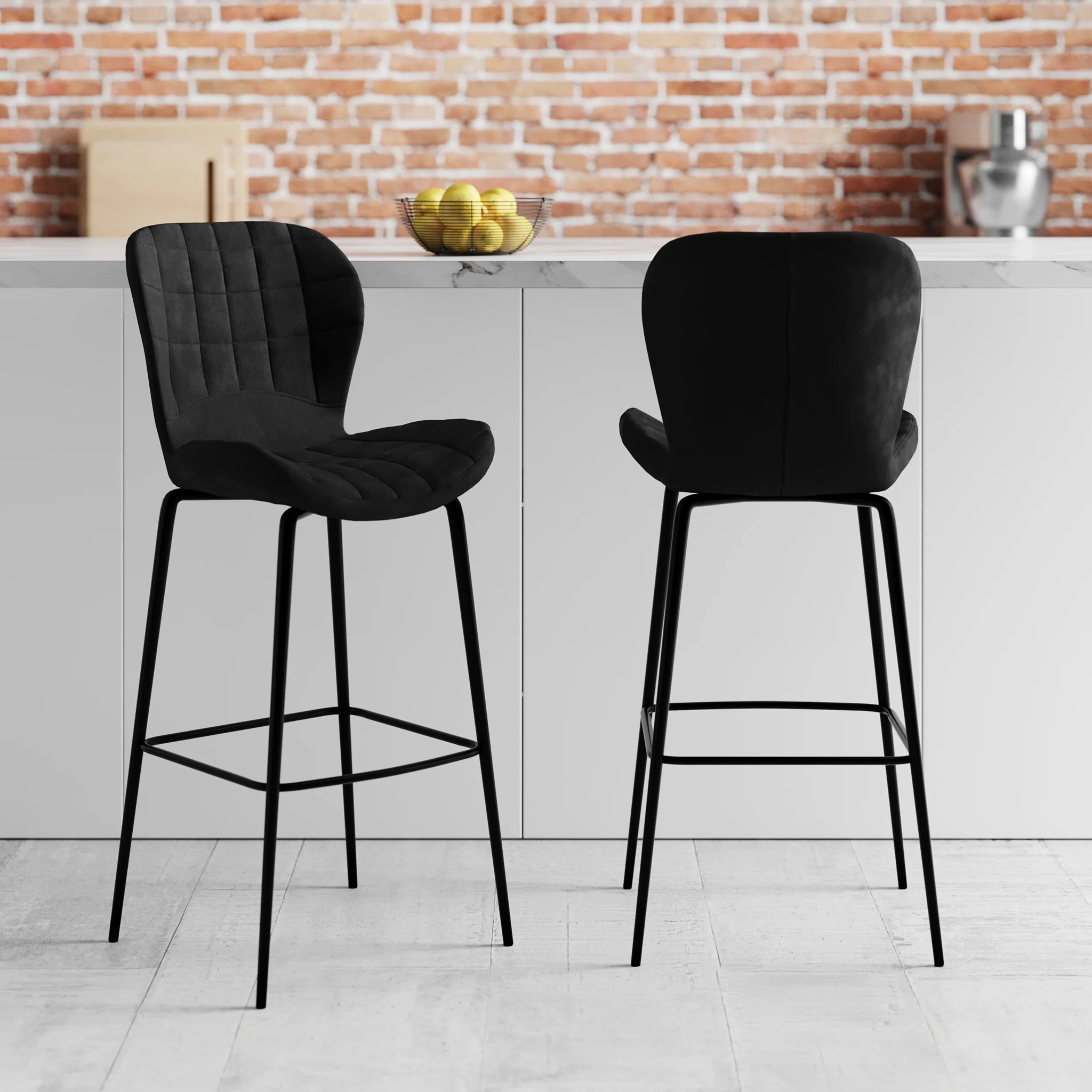 Lot de 2 chaises de bar en velours noir 75 cm - Mazzia