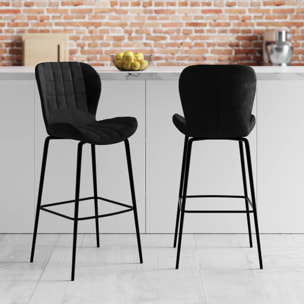 Lot de 2 chaises de bar en velours noir 75 cm - Mazzia
