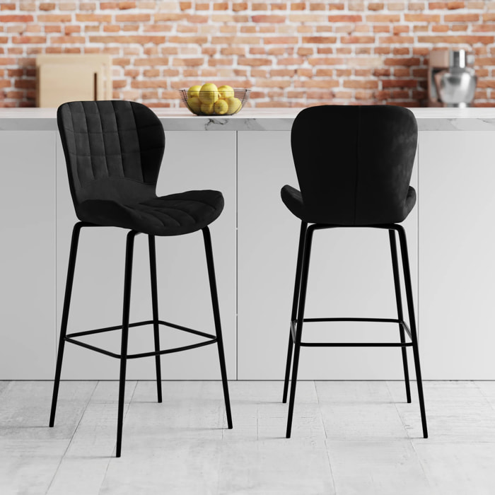 Lot de 2 chaises de bar en velours noir 75 cm - Mazzia