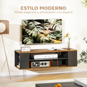 Mueble de TV con Ruedas, Mesa de TV Suspendido o de Pie, para Salón, con 4 Estantes Abiertos, para Televisión de 55 Pulgadas, Estilo Moderno, 120x40x38,5 cm, Nogal y Negro