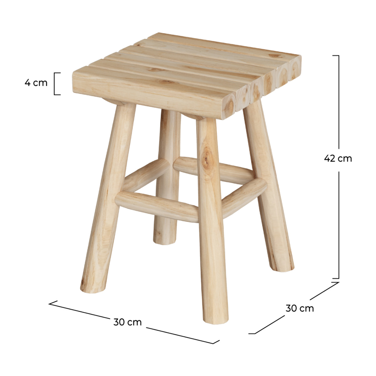 Tabouret de jardin Makam en bois de teck brut H40 cm