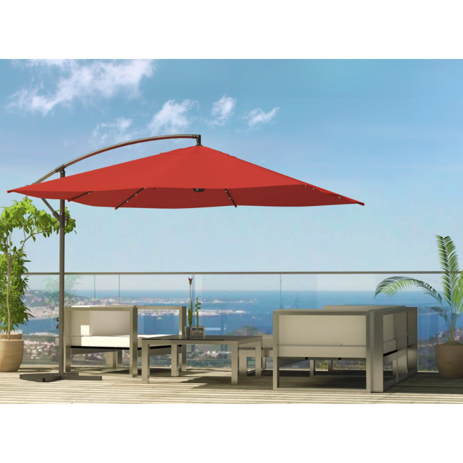 Parasol Bulle LED déporté carré 3x3m terracotta DAVAGNA