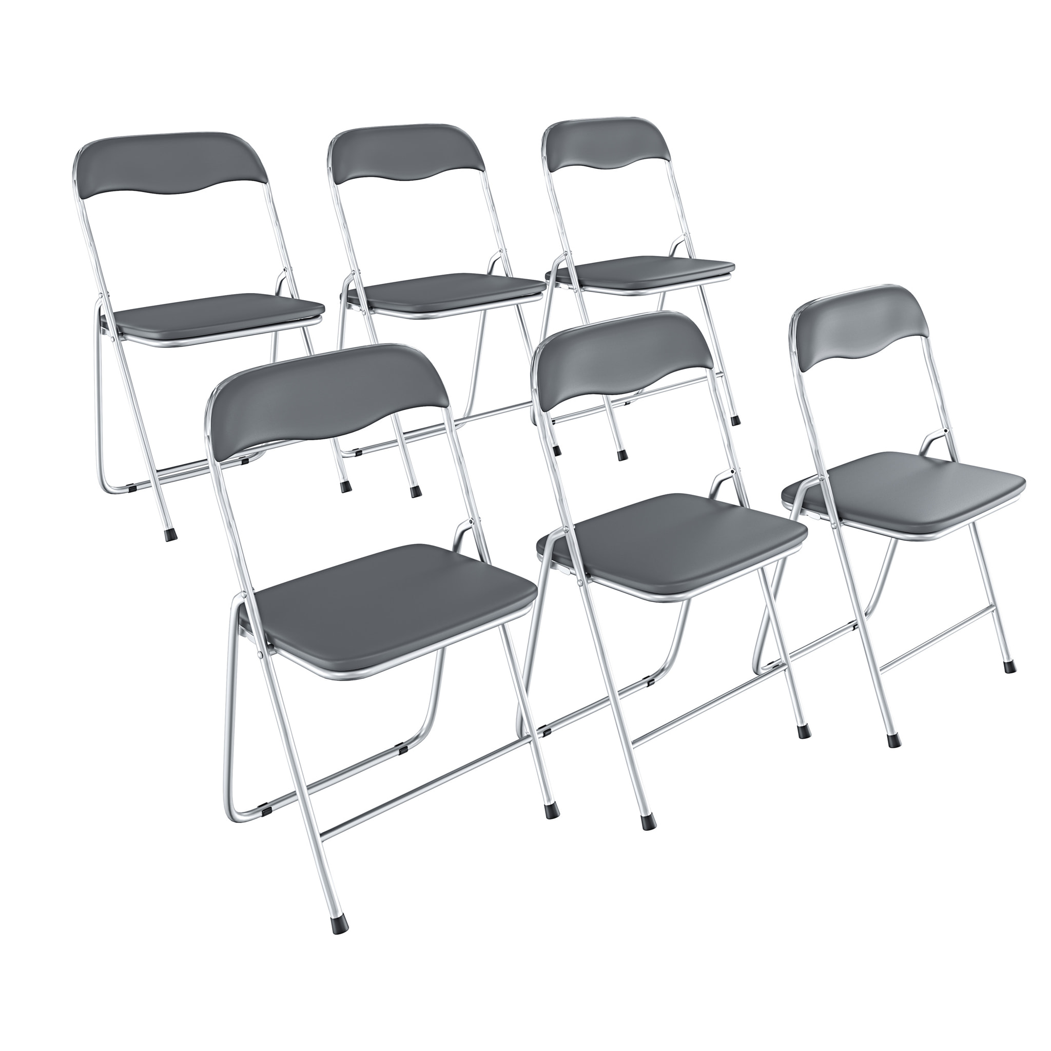 Set da 6 Sedia Pieghevole Slim in Metallo Sedie Salvaspazio Ufficio Casa Campeggio Salotto Cucina Ecopelle Comoda Seduta Imbottita 78x44x44 cm Grigio