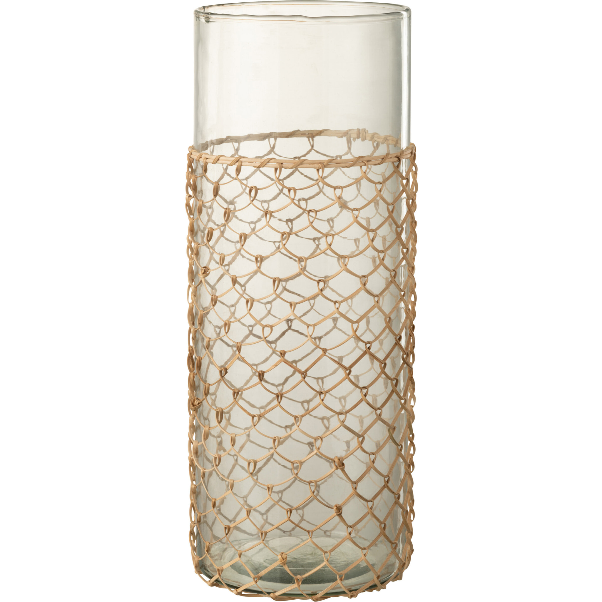 J-Line Vase Tricot Verre/Rotin Transparent Large