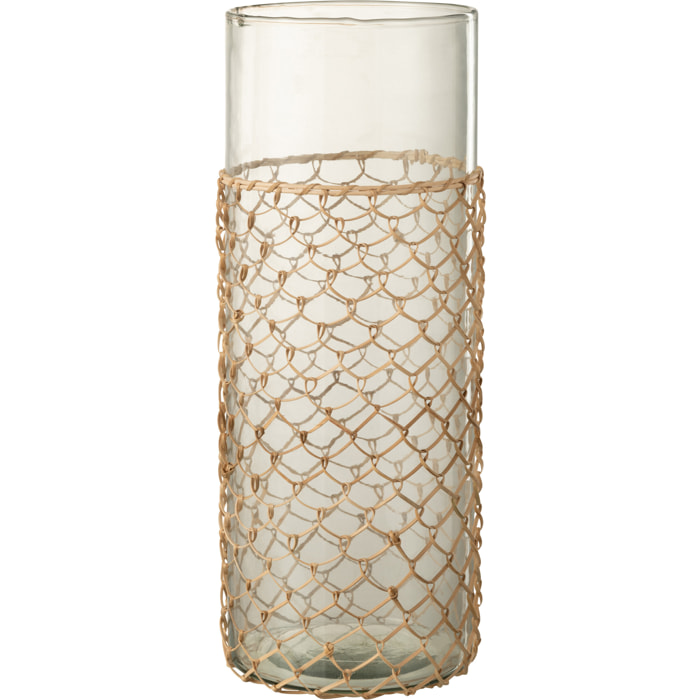 J-Line vase Tricot - verre/rotin - transparent - large - 42.5 cm de hauteur