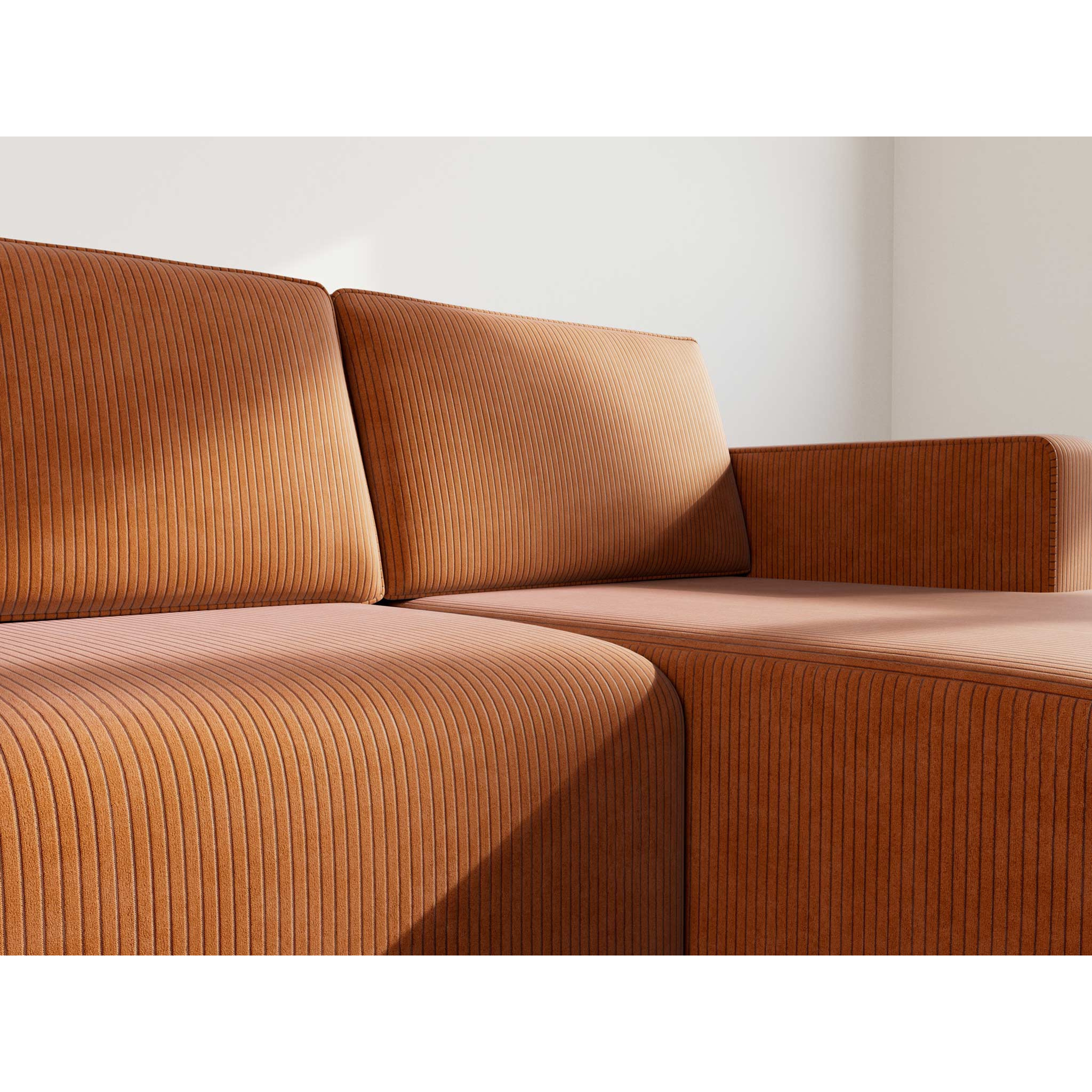 Topaze - canapé d'angle droit 4 places convertible avec coffre en velours côtelé - Terracotta